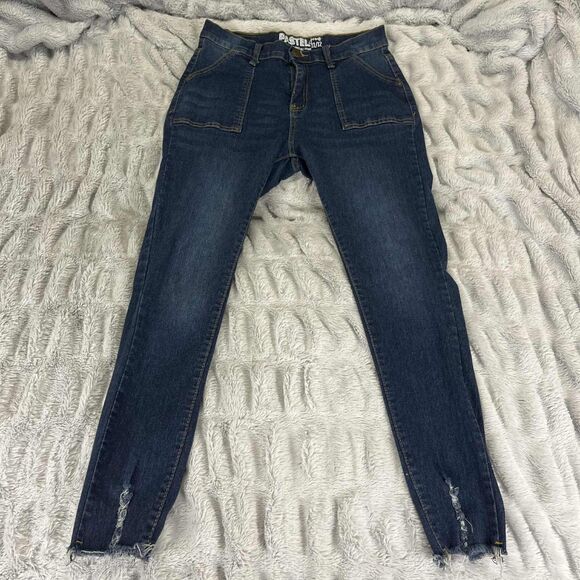 Denim - Pastel Jeans Women 11/12 Blue Skinny Raw Hem Distressed Denim Stretch Grunge